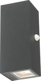 Antracytowa lampa ścienna z 2 światłami IP44 z czujnikiem ruchu - Baleno