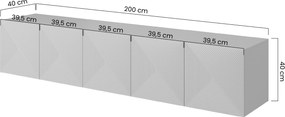 Szafka RTV wisząca Asha 200 cm z ryflowanym frontem - czarny mat