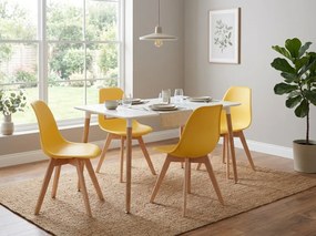 Musztardowe krzeslo KITO z bukowymi nogami
