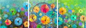 Obraz - Abstrakcyjne kwiaty (z zegarem) (90x30 cm)