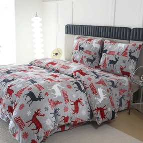 PrzytulneMieszkanie.pl PrzytulneMieszkanie.pl Pościel z mikropluszu MERRY CHRISTMAS DEER szara Rozmiar pościeli: 70 x 90 cm | 140 x 200 cm