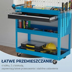 HOMCOM Skrzynka narzędziowa, wózek narzędziowy, 3 poziomy, 4 kółka, 82 cm x 35 cm x 76 cm, niebieski | Aosom PL