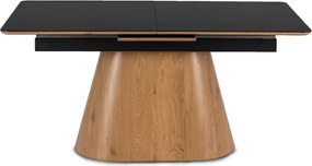 Zestaw Stół Rozkładany Ceramiczny LIZBONA 160-200 cm Czarny/Dąb i 4 Krzesła Tapicerowane RODRI Beżowe