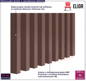 Ażurowe lamele ścienne pudrowy róż 15 szt. D3-W28