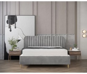 Szare tapicerowane łóżko jednoosobowe ze schowkiem ze stelażem 120x200 cm Noto – Maison de Rêve