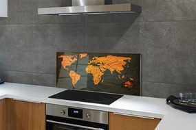 Panel szklany do Kuchni Ekskluzywna Złota Mapa Świata