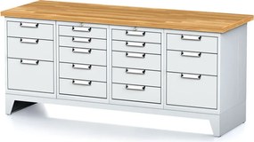 Stół warsztatowy MECHANIC, 2000x685x880 mm, 2x 5 szufladowy kontener, 2x 3 szufladowy kontener, szary