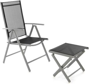 Komplet krzesło aluminiowe rozkładane ogrodowe z podnóżkiem - taboretem