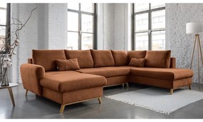 Ceglasta rozkładana sofa w kształcie litery "U" Miuform Scandic Lagom, prawostronna