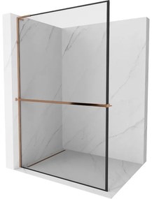 Mexen Kioto+ L ścianka prysznicowa z półką Walk-in 50 x 200 cm, czarny wzór, różowe złoto - 800-050-123-60-70