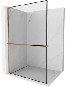 Mexen Kioto+ L ścianka prysznicowa z półką Walk-in 50 x 200 cm, czarny wzór, różowe złoto - 800-050-123-60-70
