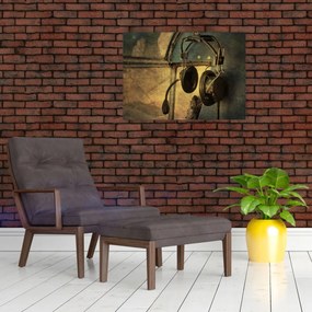 Obraz na szkle - Słuchawki lotnicze w stylu vintage (70x50 cm)