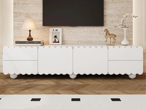 Nowoczesne meble TV 175x38x37 cm - 2 drzwi i 4 szuflady - MDF + płyta wiórowa - Biały