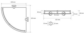 SAPHO XR605 X-Round E szklana półka narożna z poprzeczką 25 x 7 x 25 cm