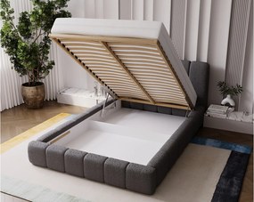 Emporius Milan łóżko tapicerowane 180x200 - pufiaste łóżko do sypialni, łóżko z pojemnikiem i stelażem - tkanina boucle, jasny szary (Anthology 15)