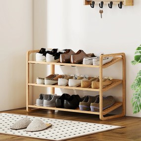 HOMCOM Regal bambusowy, regał na buty, regał do przedpokoju, 3 poziomy, nośność 30 kg, drewno