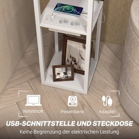 HOMCOM Lampa stojąca z 3-poziomowym regałem, przełącznik nożny, porty USB, MDF, Biała | Aosom PL