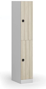 Szafka skrytkowa, 2 schowki, 1850 x 300 x 500 mm, demontaż, zamek kodowy, drzwi laminowane, dąb naturalny