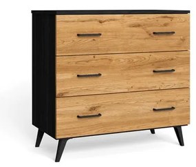 Czarno-naturalna niska komoda w dekorze dębu 80x72 cm Indus – Marckeric