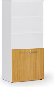 Szafa biurowa z drzwiami niskimi PRIMO WHITE, 800 x 500 x 1781 mm, biały/buk