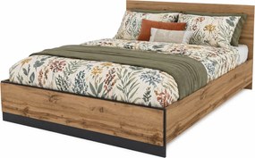 Łóżko dwuosobowe ze stelażem i materacem 160x200 dąb wotan + czarny L4-P37