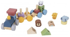 Tooky toy kolejka drewniana ze zwierzątkami  klocki układanka montessori