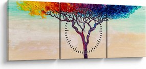 Obraz malowanego drzewa (z zegarem) (90x30 cm)