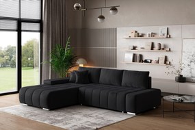Masseno Narożnik ALESE z funkcją spania i pojemnikiem na pościel Narozniki L, Rozkładana sofa - Czarny, MONOLITH 95