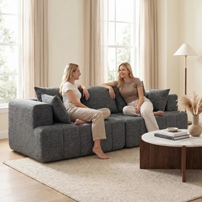 HOMCOM Sofa 3-osobowa, Cloud-sofa z Chenille z grubą warstwą i kieszeniowymi sprężynami, szerokie i głębokie siedzisko, szerokie podłokietniki, poduszki, szara | Aosom PL