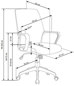 Minimalistyczny fotel biurowy materiałowy Conan - popielaty + biały