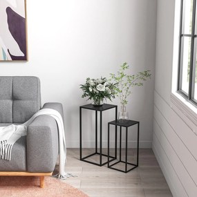 Outsunny Stojaki na Kwiaty, Zestaw 2, Skandynawski Design, Metalowy Stelaż, Wysokości 58,5/65cm, Czarne