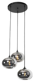 Lampa wisząca art deco czarna z przydymionym szkłem 3-światłowa okrągła - Busa ArtDeco Oswietlenie wewnetrzne