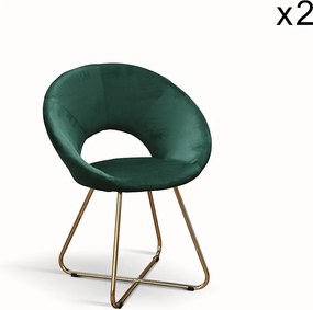 Zestaw 2 foteli z tkaniny z efektem aksamitu w kolorze zielonym, metalowa podstawa w kolorze złotym - ZANTE