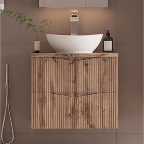 Szafka pod Umywalkę 60cm 2 Szuflady Ryflowane Fronty Dąb Wotan Cleo