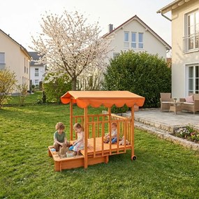 Piaskownica z werandą HAPPY, 130x130x143cm, brązowa/pomarańczowa Jurhan
