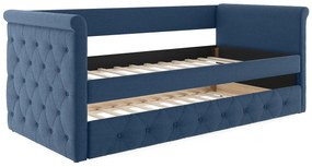 Tapicerowana kanapa LOUISE z wysuwanym łóżkiem – 2 × 90 × 190 cm (dł. × szer. × wys.) – tkanina w kolorze niebieskim