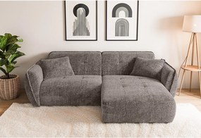 Szarobrązowy narożnik z tkaniny szenilowej (prawostronny/z szezlongiem) Nelia – Ropez