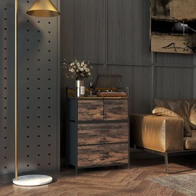 HOMCOM Komoda, Kredens, 4 Szuflady Materiałowe, Design Industrialny, 60x29x85cm, Brąz/Czarny