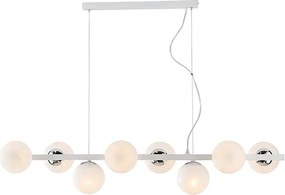 Lampa wisząca Adrian z lakierowanego na biało żelaza i chromu, 8 lamp, dł. 121 x 30, BL278-8-BCO