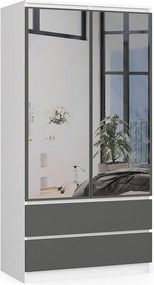 Szafa AKORD S90 Biała 90 cm z lustrem 2 drzwi 2 szuflady kolor Grafit Szary mat 4 półki 90x51x180 cm
