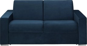 Kanapa 2-osobowa rozkładana z weluru CALITO - Kolor granatowy - Łóżko 120  cm - Materac 18 cm