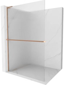 Mexen Kioto+ L ścianka prysznicowa z półką Walk-in 120 x 200 cm, prążki, miedź szczotkowana - 800-120-123-65-09