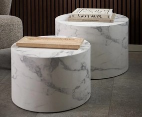 Komplet 2 okrągłych stolików Dice Actona, imitacja białego marmuru