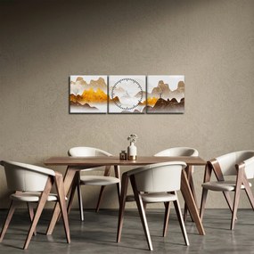 Obraz - Góry we mgle (z zegarem) (90x30 cm)