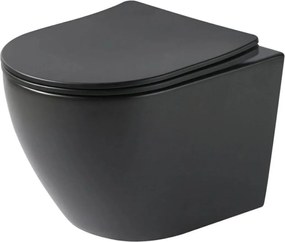 Miska WC wisząca bezkołnierzowa czarna matowa DECOS Black Matt MINI z deską wolnoopadającą typu Slim