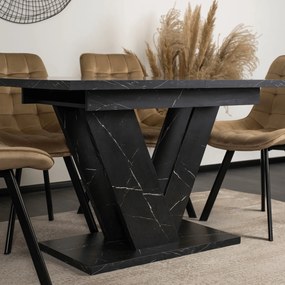 Stół Prostokątny Rozkładany CLARK 120-160 cm Czarny Marmur Glamour