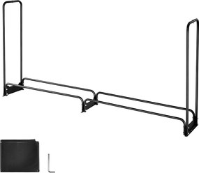 Schowek na Drewno SucceBuy do Ogrzewania z Wodoodpornym Pokrowcem, Metalowy Zewnętrzny Schowek na Drewno, 257 x 36 x 117 cm, Maksymalne Obciążenie 299,4 kg