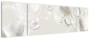 Obraz - Tulipany między bąbelkami (170x50 cm)