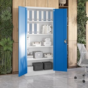 Szafa na dokumenty biurowa metalowa szaro-niebieska: JAN H, 900 x 1950 x 400 mm