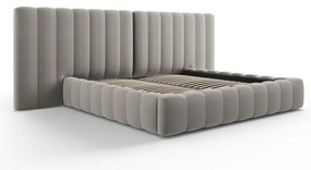 Szare tapicerowane łóżko dwuosobowe ze schowkiem i stelażem 180x200 cm Gina – Milo Casa